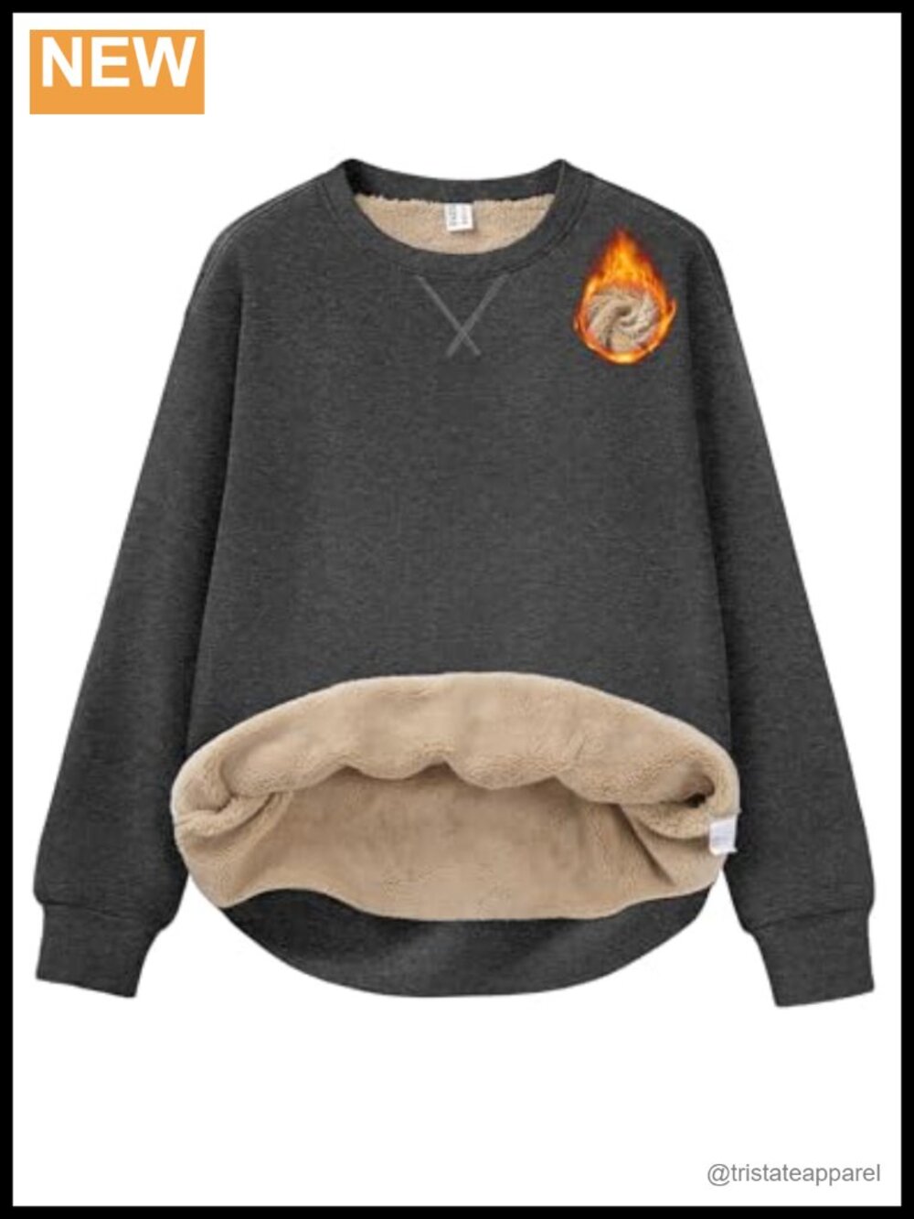 Sherpa Lined Fleece Crewneck Sweatshirt Warm Pullover Cotton Spandex